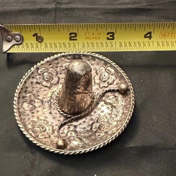 Vintage Taxco Mexican Sterling Silver Sombrero Trinket Dish- Hand Detailed 34.6g - Picture 7 of 7